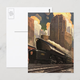 Carte Postale Ville vintage, train duplex T1 sur voies ferrées