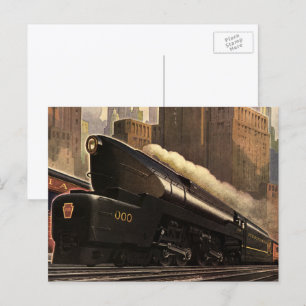 Carte Postale Ville vintage, train duplex T1 sur voies ferrées