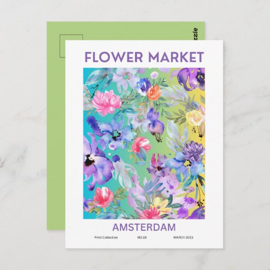 Carte Postale Villes du marché aux fleurs du monde Amsterdam (Devant / Derrière)