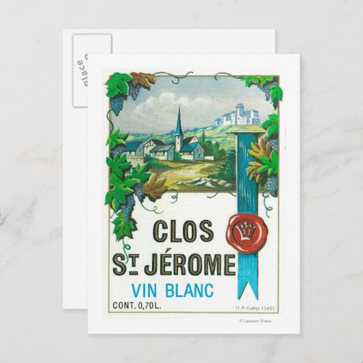Carte Postale Vin Clos St Jermoe LabelEurope (Devant / Derrière)