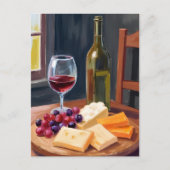 Carte Postale Vin et fromage | Peinture à l'huile (Devant)