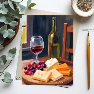 Carte Postale Vin & Fromage   Peinture à l'huile