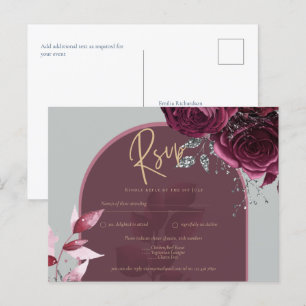 Carte Postale Vin Rouge Roses Bourgogne Gold Wedding RSVP