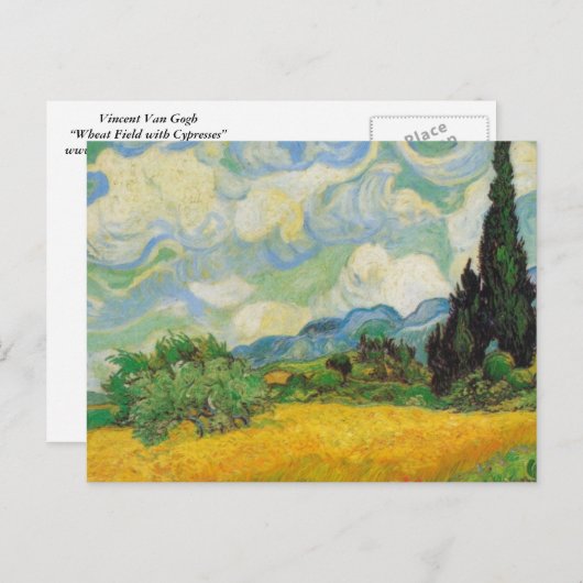 Carte Postale Vincent Van Gogh - Champ de blé avec cyprès (Devant / Derrière)