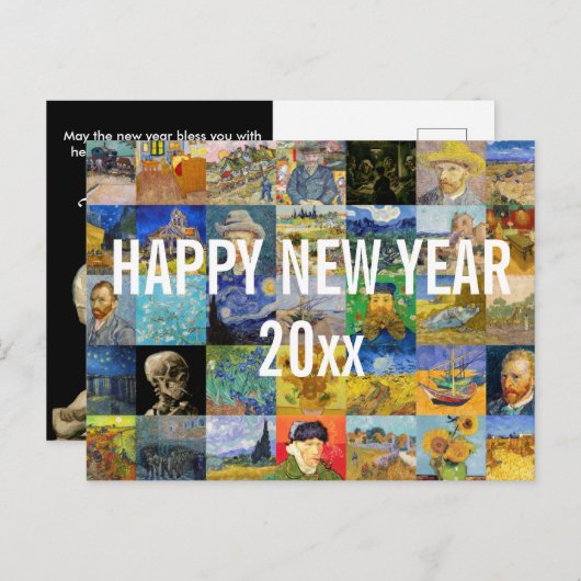 Carte Postale Vincent van Gogh - Joyeux patchwork du Nouvel An (Devant / Derrière)