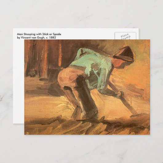 Carte Postale Vincent van Gogh - Man Stooping w Stick ou Spade (Devant / Derrière)