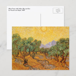 Carte Postale Vincent van Gogh - Oliviers, ciel jaune et soleil