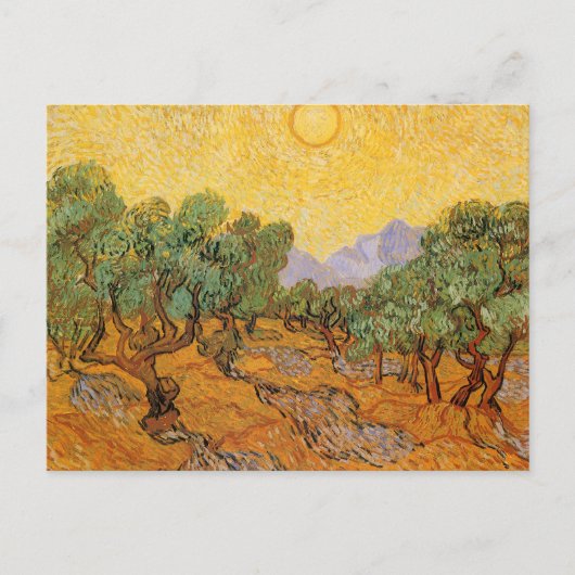 Carte Postale Vincent van Gogh - Oliviers, Ciel Jaune et Soleil (Devant)
