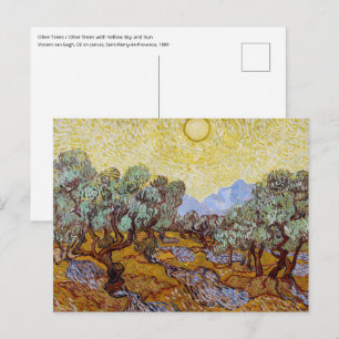 Carte Postale Vincent van Gogh - Oliviers, ciel jaune et soleil