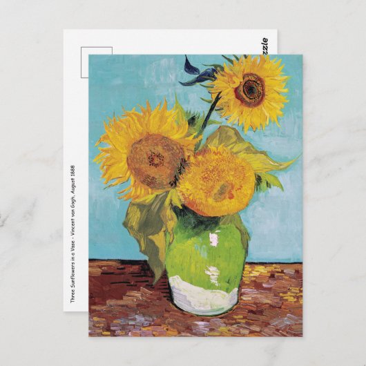 Carte Postale Vincent Van Gogh - Trois Tournesols dans un vase (Devant / Derrière)
