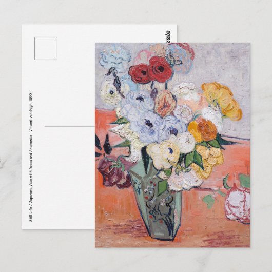 Carte Postale Vincent van Gogh - Vase avec Roses et anémones (Devant / Derrière)