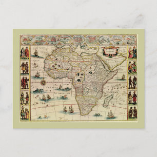 Carte Postale Vintage 1660's Africa Map by Willem Janszoon Blaeu