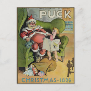 Carte Postale Vintage 1896 Magazine Puck de Noël Santa & Enfant