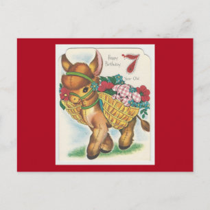 Carte Postale Vintage 7 ans Joyeux Birthday Burro