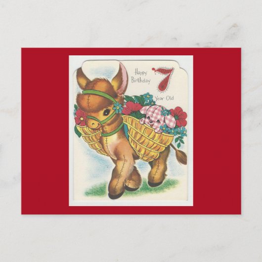 Carte Postale Vintage 7 ans Joyeux Birthday Burro (Devant)