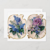 Carte postale Vintage à fleurs bleues violettes (Devant / Derrière)
