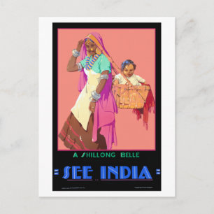 Carte Postale Vintage A Shillong Belle See India Travel Poster