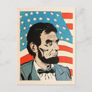 Carte Postale Vintage Abraham Lincoln USA Flag Illustration