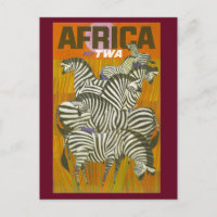 Carte postale vintage africaine Zebra Travel