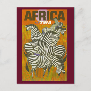 Carte postale vintage africaine Zebra Travel