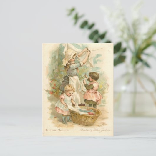 Carte Postale Vintage aider la mère (Debout devant)