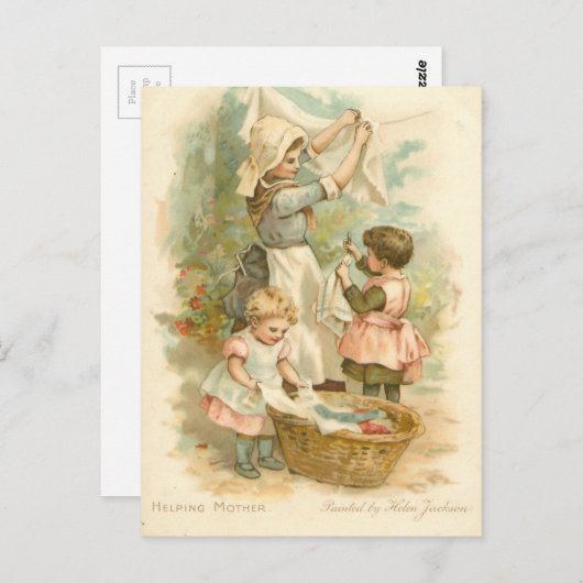 Carte Postale Vintage aider la mère (Devant / Derrière)