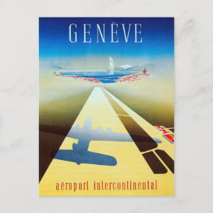 Carte Postale Vintage Airline Genève Suisse Travel