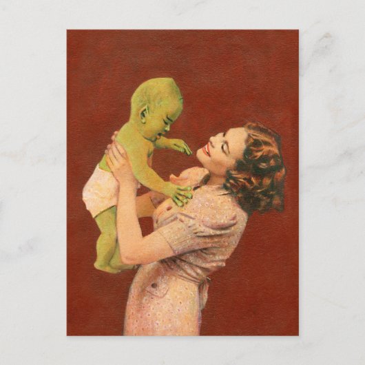 Carte Postale vintage Alien Baby Et Mère (Devant)