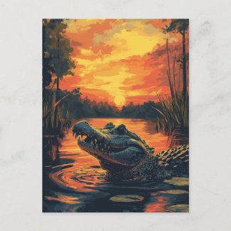 Carte Postale Vintage Alligator Reptiles Floride Soleil du soir