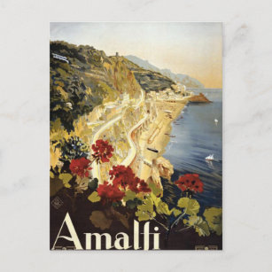 Carte Postale Vintage Amalfi Italie Publicité européenne de voya