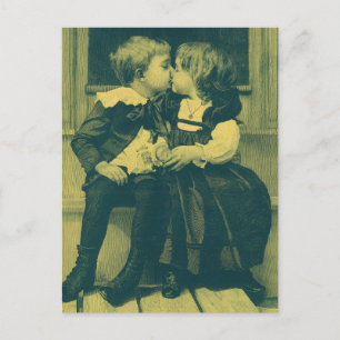 Carte Postale Vintage Amour et Romance Photo, Enfants Baiser
