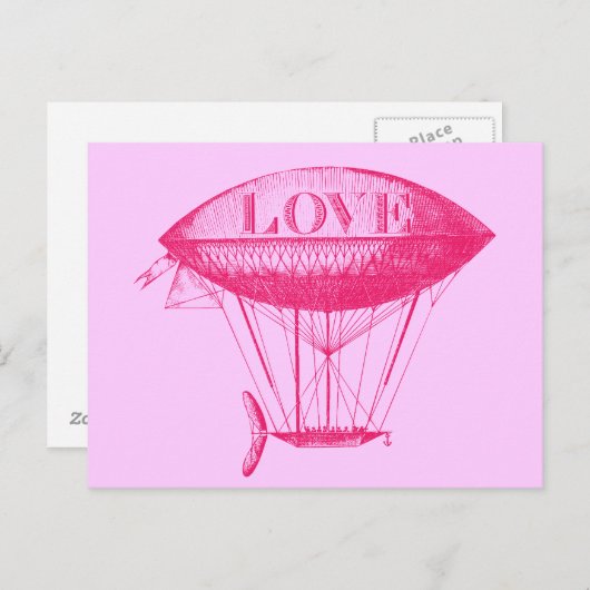 Carte Postale Vintage amour Zeppelin rose (Devant / Derrière)