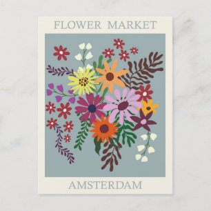 Carte Postale Vintage Amsterdam Holland Flower Market Travel
