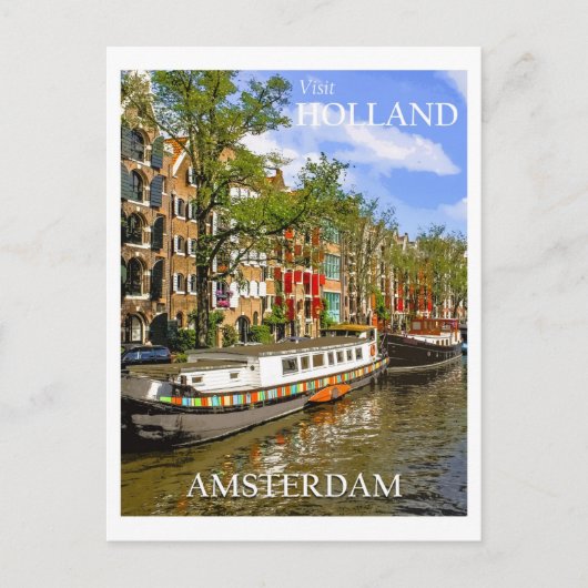Carte Postale Vintage Amsterdam Pays-Bas Canal Travel (Devant)