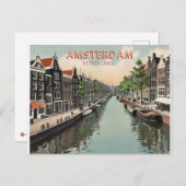 Carte Postale Vintage Amsterdam Pays-Bas Waterfront & Boat (Devant / Derrière)
