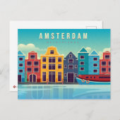 Carte Postale Vintage Amsterdam Pays-Bas Waterfront & Boat (Devant / Derrière)