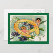 Carte Postale Vintage Angels Bringing Luck Birthday (Devant / Derrière)