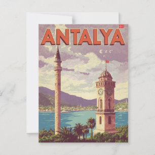 Carte Postale Vintage Antalya Turquie Horloge Tour Minaret Voyag