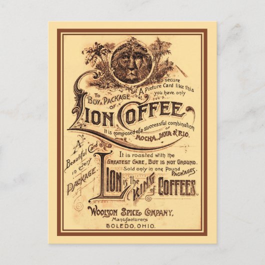 Carte Postale Vintage antique restaurée Lion Café publicité (Devant)