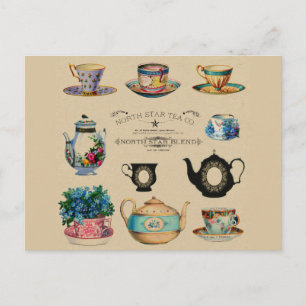 Carte Postale Vintage Antique Teacup Floral
