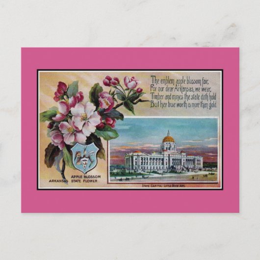 Carte Postale Vintage Arkansas State flower, poème (Devant)