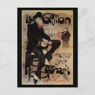 Carte Postale Vintage Art Nouveau Le Grillon, Man Drinking Beer