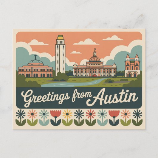 Carte postale vintage Austin | Salutations d'Austi (Devant)