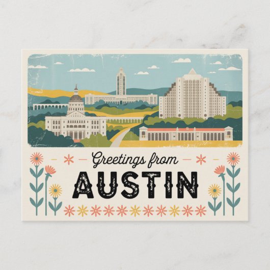 Carte postale vintage Austin | Salutations d'Austi (Devant)