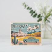 Carte postale vintage Austin | Salutations d'Austi (Debout devant)