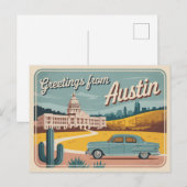 Carte postale vintage Austin | Salutations d'Austi (Devant / Derrière)