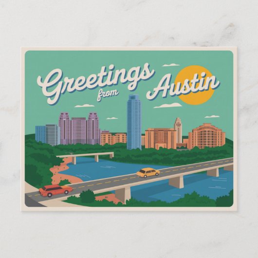 Carte postale vintage Austin | Salutations d'Austi (Devant)