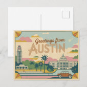 Carte postale vintage Austin | Salutations d'Austi (Devant / Derrière)