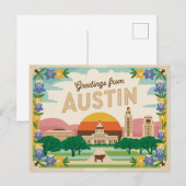 Carte postale vintage Austin | Salutations d'Austi (Devant / Derrière)