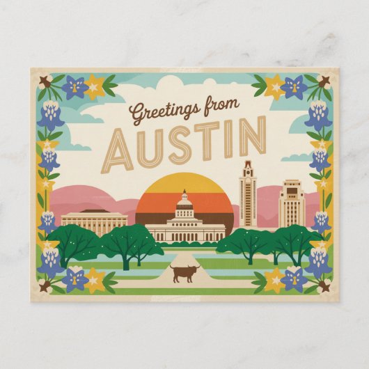 Carte postale vintage Austin | Salutations d'Austi (Devant)
